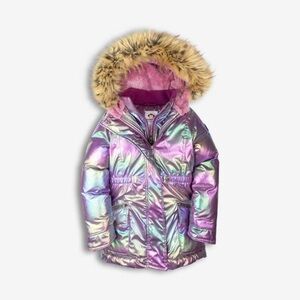 Appaman Iridescent Purple Puffer Coat with Faux Fur Hood